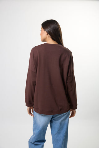 Newport Sweater - Chocolate With Blush Cross