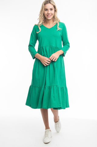 Orientique Vee Neck Essentials Dress - Pine Green - 51889 - allaboutagirl