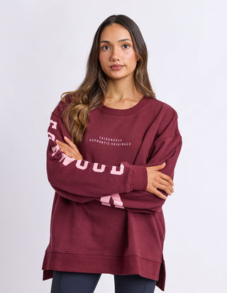 Back view of Foxwood Origin Crew burgundy with pink