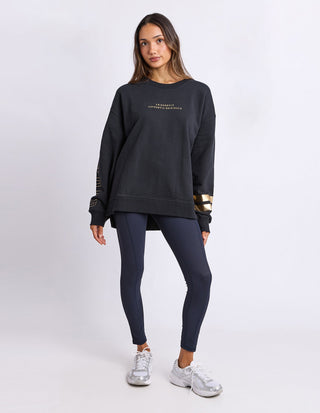 Back view of Foxwood Origin Metallic Crew black with gold