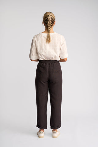 Oxford Slim Leg Grazer Pants - Chocolate - 5016 - All About A Girl