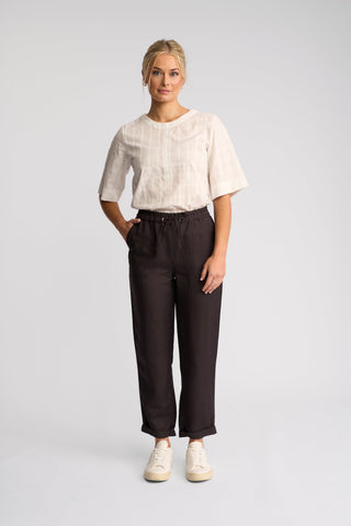 Oxford Slim Leg Grazer Pants - Chocolate - 5016 - All About A Girl