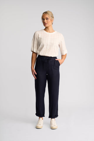 Oxford Slim Leg Grazer Pants - Ink - 5016 - All About A Girl