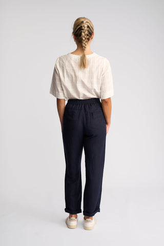 Oxford Slim Leg Grazer Pants - Ink - 5016 - All About A Girl