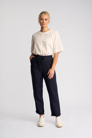 Oxford Slim Leg Grazer Pants - Ink - 5016 - All About A Girl