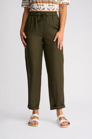 Oxford Slim Leg Grazer Pants - Khaki - 5016 - All About A Girl