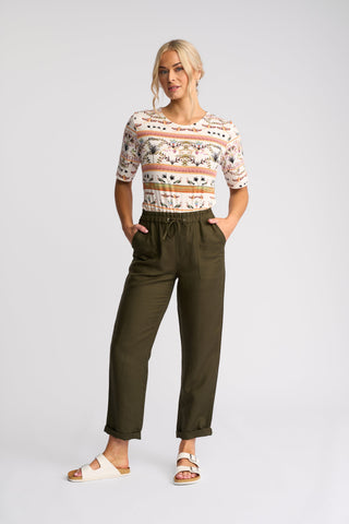 Oxford Slim Leg Grazer Pants - Khaki - 5016 - All About A Girl