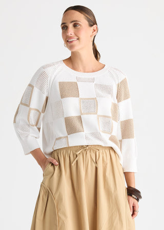 Patch Pointelle Top - White - ZP8817 WHITE - All About A Girl