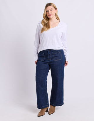 Pima Long Sleeved Vee Neck Tee - White - 81X4623.WHT - All About A Girl