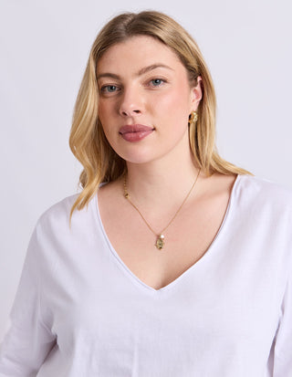 Pima Long Sleeved Vee Neck Tee - White - 81X4623.WHT - All About A Girl