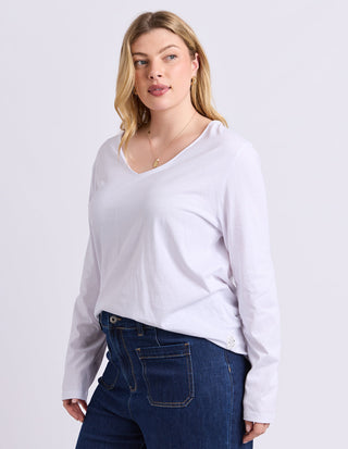 Pima Long Sleeved Vee Neck Tee - White - 81X4623.WHT - All About A Girl