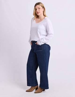 Pima Long Sleeved Vee Neck Tee - White - 81X4623.WHT - All About A Girl
