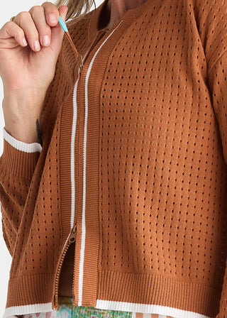 Pointelle Zip Cardigan - Toffee - ZP8809 - All About A Girl