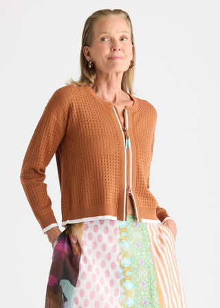 Pointelle Zip Cardigan - Toffee - ZP8809 - All About A Girl