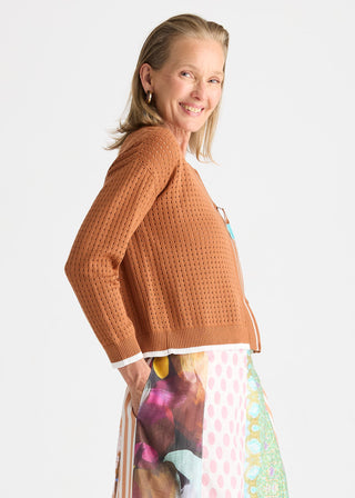 Pointelle Zip Cardigan - Toffee - ZP8809 - All About A Girl