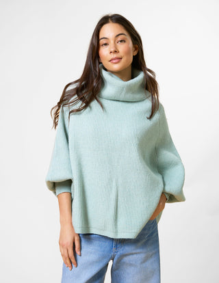 Polo Neck Poncho - Aquamarine