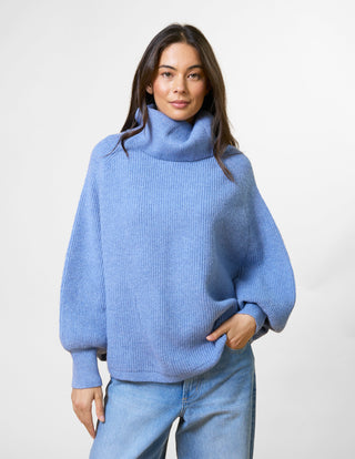 Polo Neck Poncho - Denim