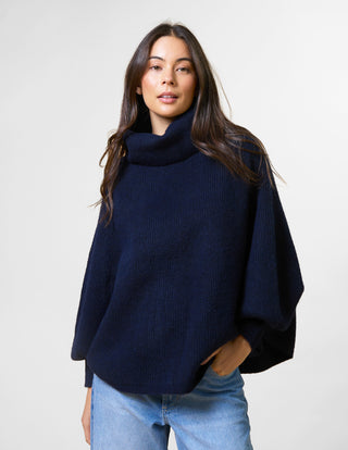 Polo Neck Poncho - Navy