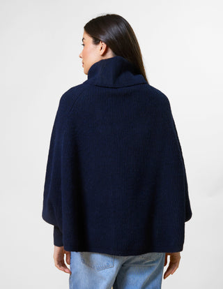 Polo Neck Poncho - Navy