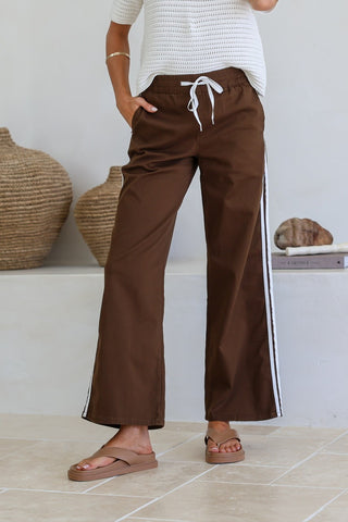 Weekender Racing Stripe Pants - Chocolate/White