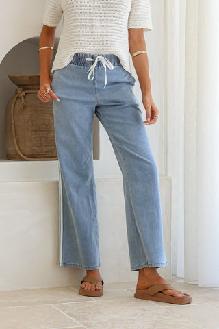 Weekender Racing Stripe Pants - Denim/White