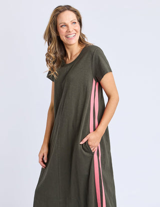 Foxwood Recovery Dress Dark Khaki with Coral full length view