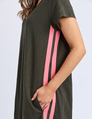 Recovery Dress - Dark Khaki With Coral