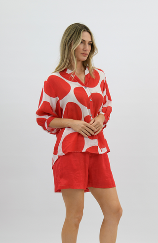 Worthier The Label Coco Linen Shirt Red - Photo 3 | AAAG