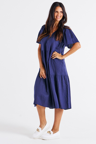 Regina Linen Dress - Navy