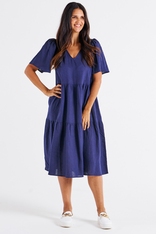 Regina Linen Dress - Navy