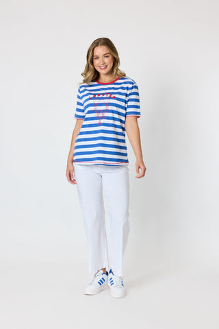 Rhode Island Stripe Tee - Azure/White - 49837 - All About A Girl