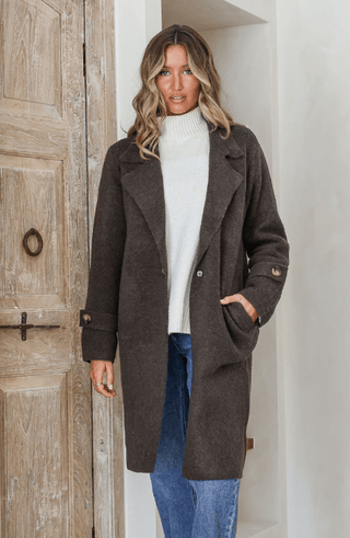Ridgley Button Cuff Coatigan - Chocolate - b5733 - All About A Girl
