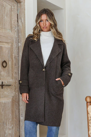 Ridgley Button Cuff Coatigan - Chocolate - b5733 - All About A Girl