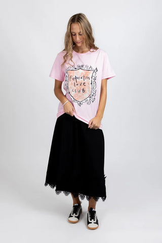 Federation Rush Tee Love Club Pink, Styled front | AAAG