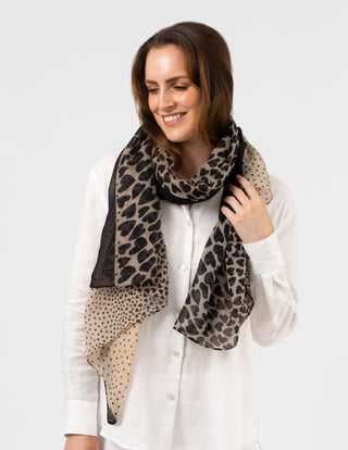 Scarves - Beige And Black Hearts And Dots