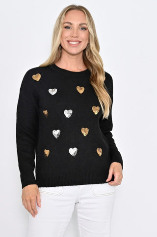 Sequin Heart Knit - Black - W410 - 1 - allaboutagirl