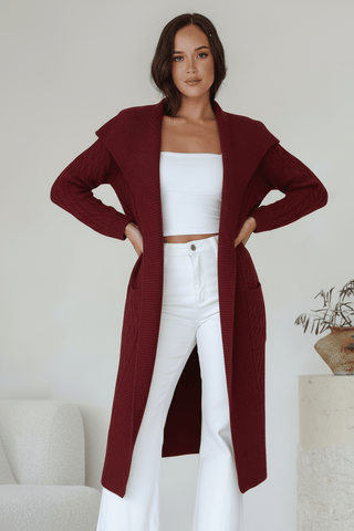 Shawl Collar Coatigan - Wine - b5769 - All About A Girl