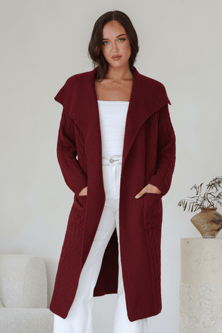 Shawl Collar Coatigan - Wine - b5769 - All About A Girl