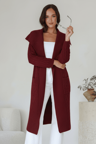 Shawl Collar Coatigan - Wine - b5769 - All About A Girl