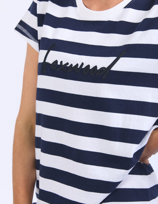 Foxwood navy and white striped short sleeve cotton t-shirt