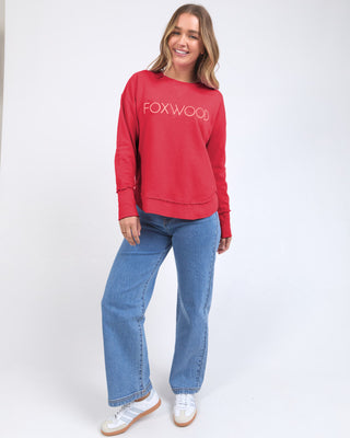 Simplified Metallic Sweatshirt - Red With Peach