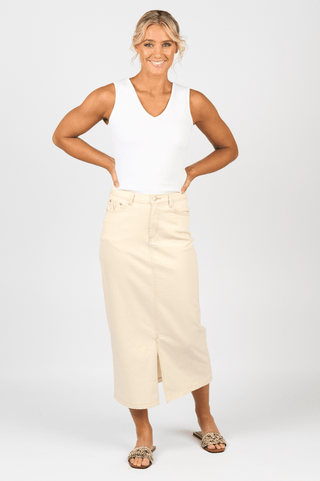 Slim Mid Length Skirt - Bone - 7056 - All About A Girl