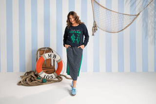 Sloane Skirt - Navy/White Stripe with Turquoise Trim - 81X4568 - All About A Girl