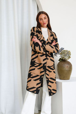 Soho Pocket Coatigan - Tan/Blk - b5662 - All About A Girl