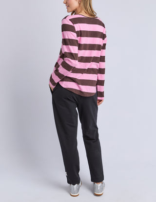 Spritz Stripe Long Sleeve Top - Coffee/Pink Stripe