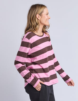 Spritz Stripe Long Sleeve Top - Coffee/Pink Stripe