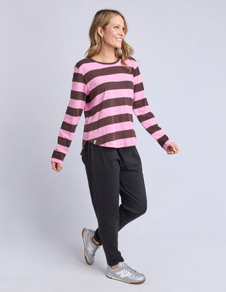 Spritz Stripe Long Sleeve Top - Coffee/Pink Stripe