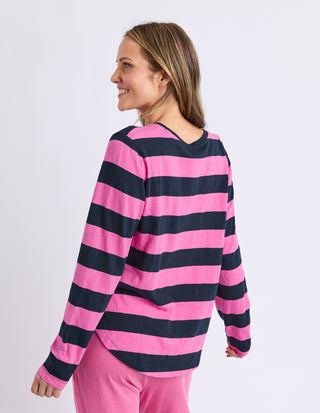 Spritz Stripe Long Sleeve Tee - Hot Pink/Navy