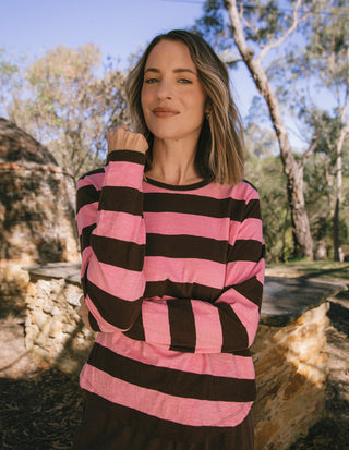 Spritz Stripe Long Sleeve Tee - Coffee - 81X4418.COF - All About A Girl