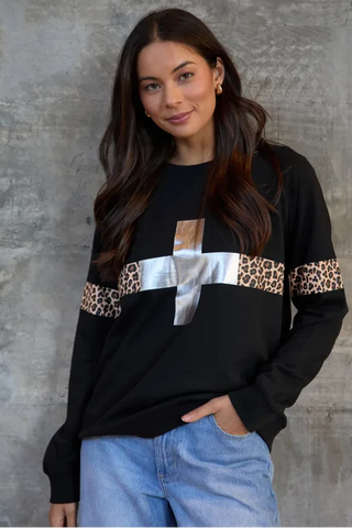 Silver Cross Leopard Sweatshirt - Black